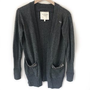 A&F Cozy Gray Long Cardigan w/Jeweled Pockets